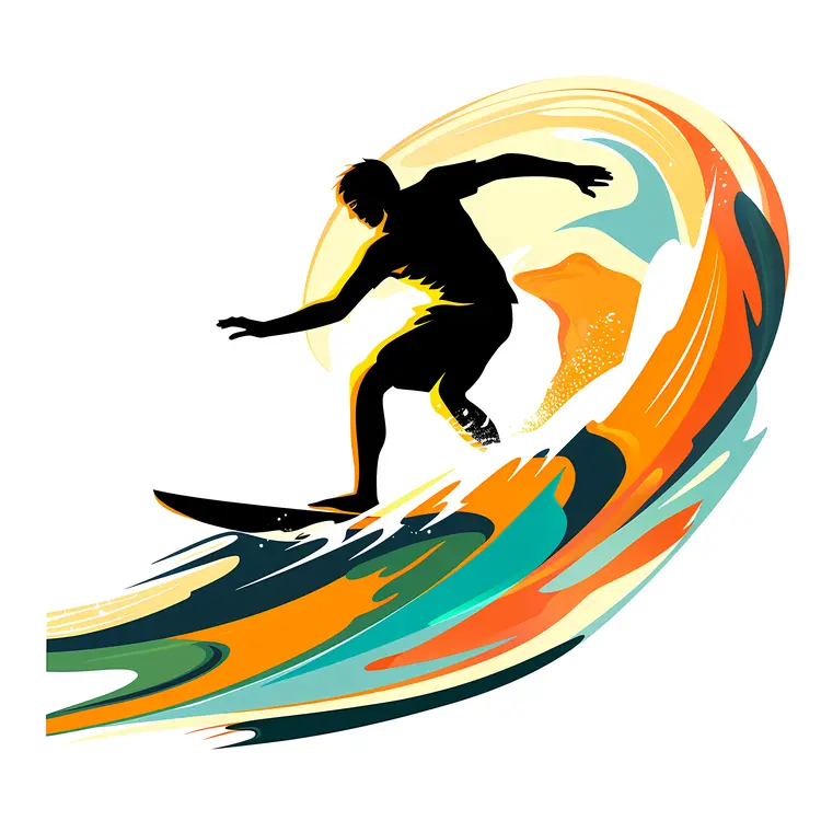 Surfer with Colorful Wave
