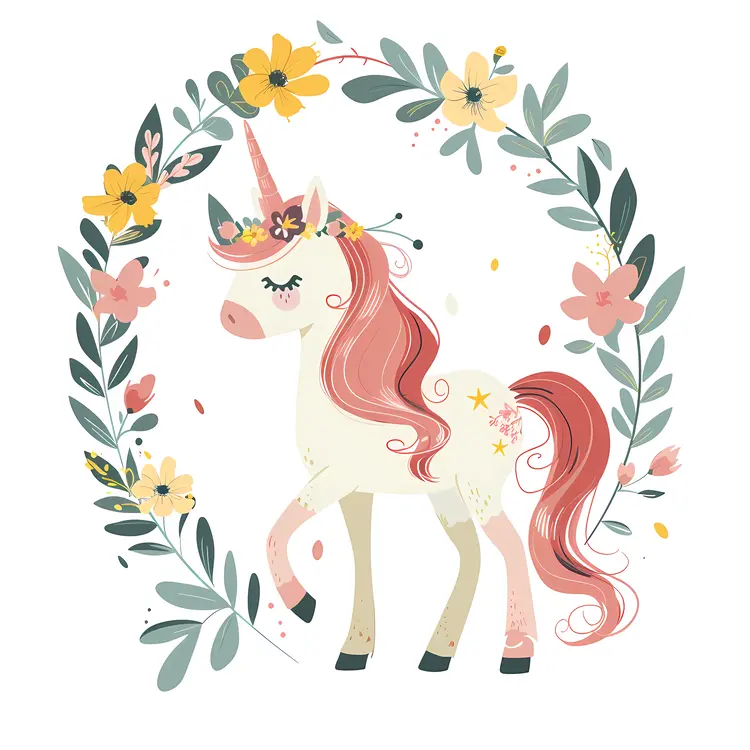 Cute Unicorn with Floral Wreath