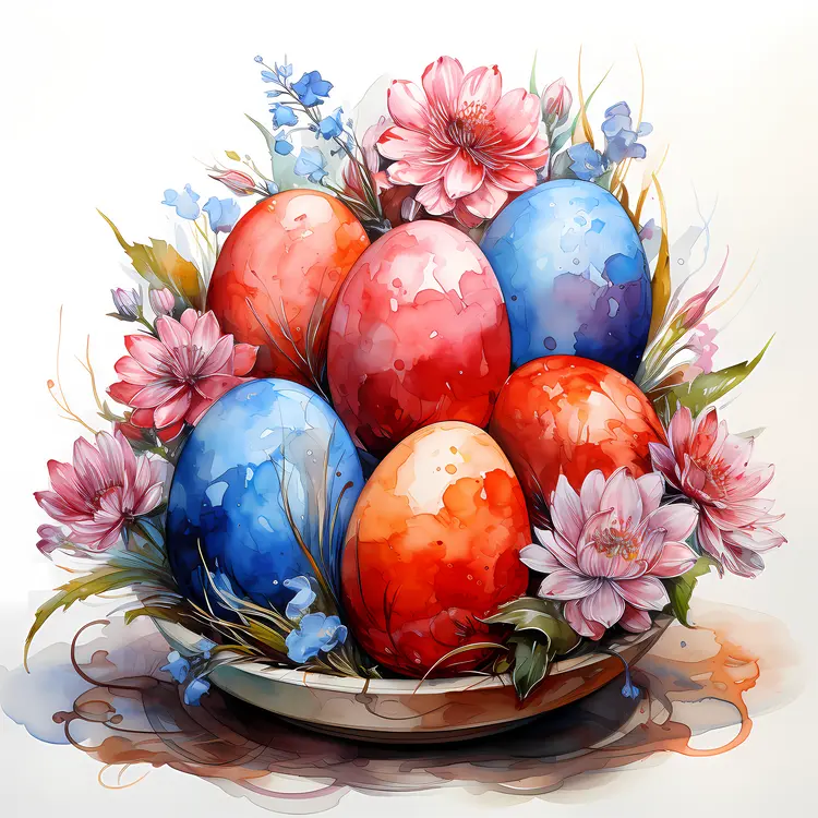 Colorful Decorative Eggs in a Basket
