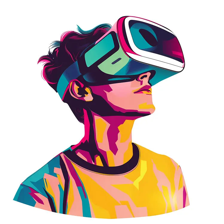 Colorful Illustration of Person Wearing VR Headset