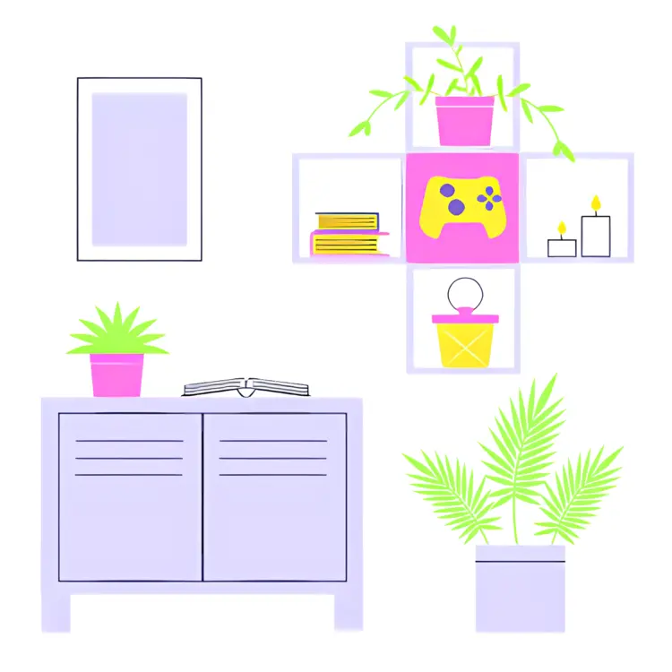 Decorative Shelf with Plants and Books