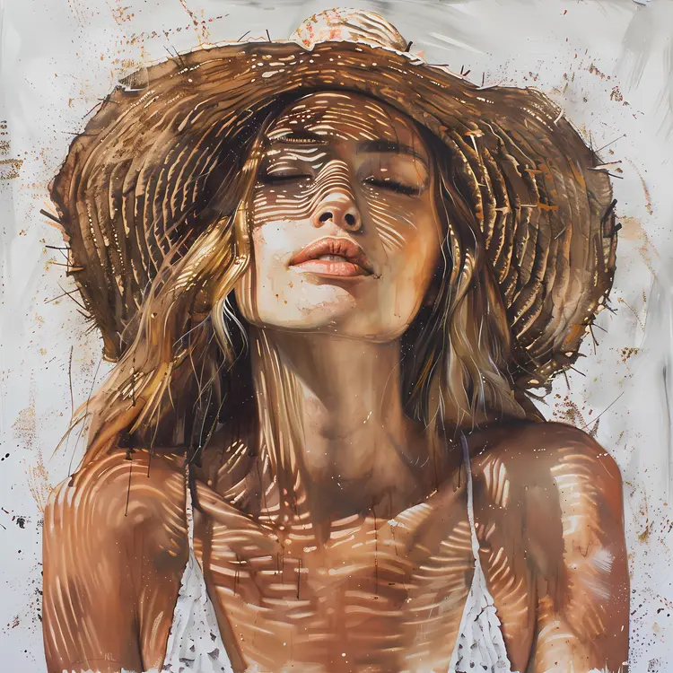 Woman in Straw Hat with Sunlight Shadows