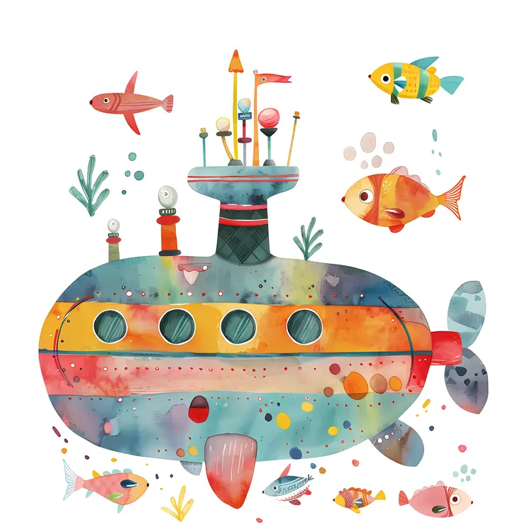 Colorful Submarine with Fish