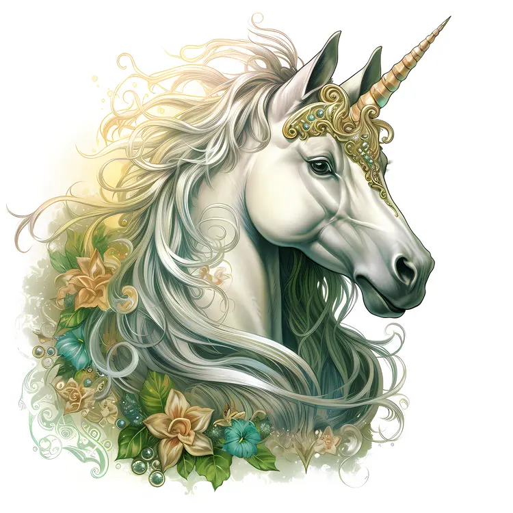 Elegant White Unicorn with Floral Decorations