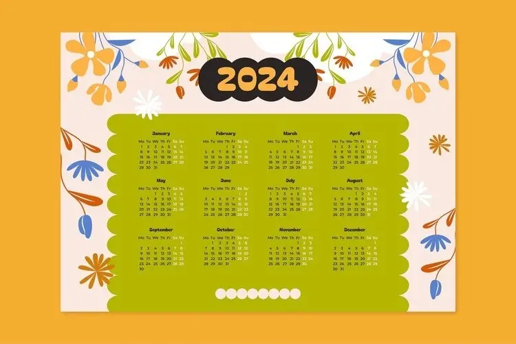2024 Calendar with Floral Design