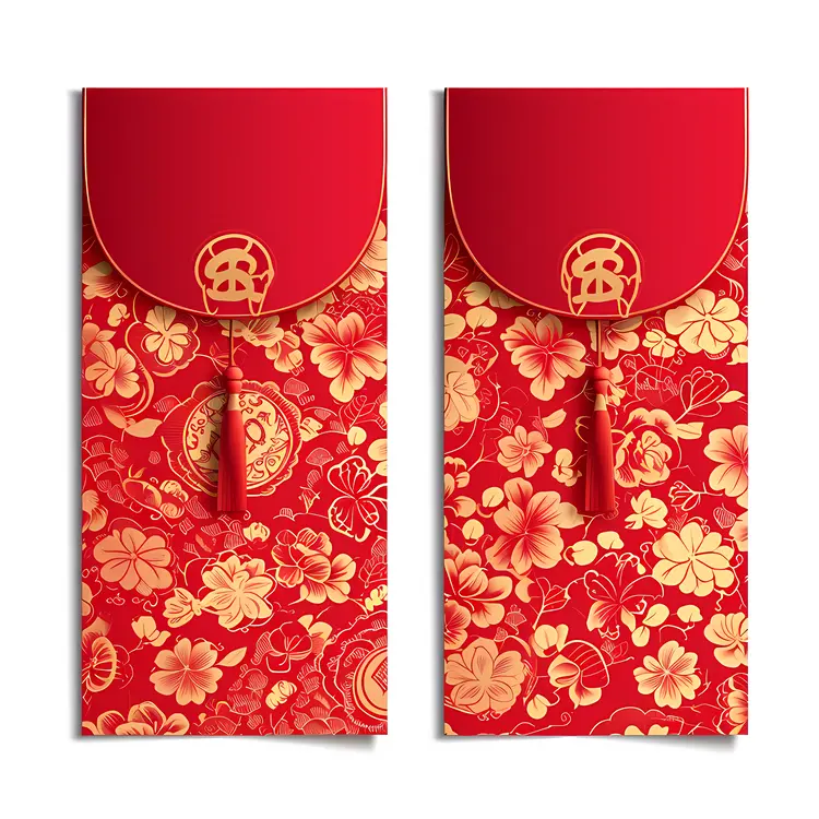 Red Envelope with Gold Floral Pattern and Tassel