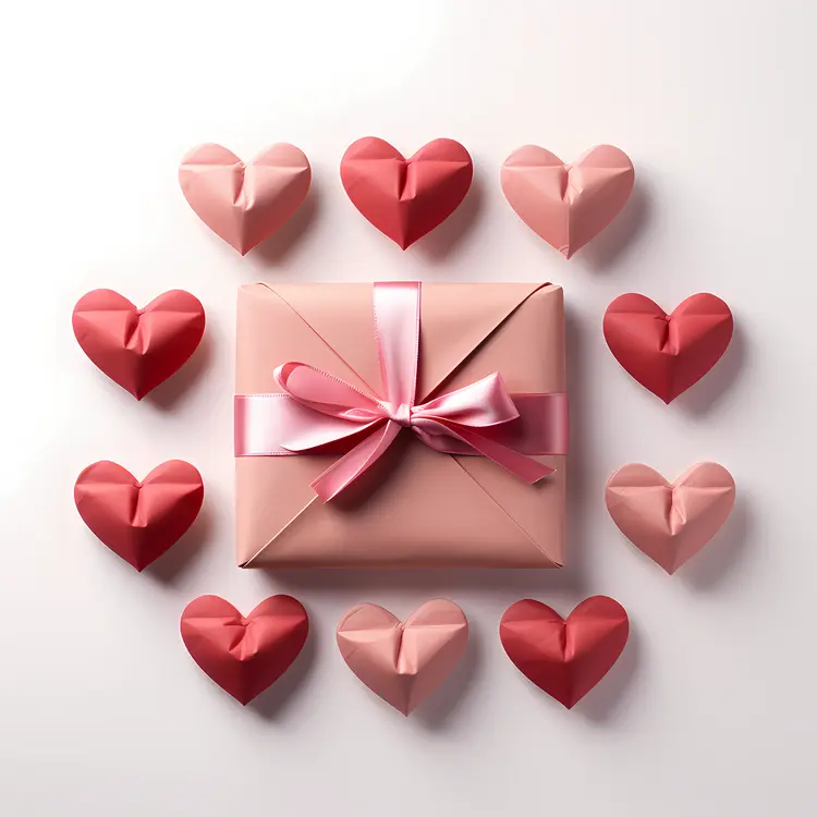 Gift Box with Pink and Red Hearts