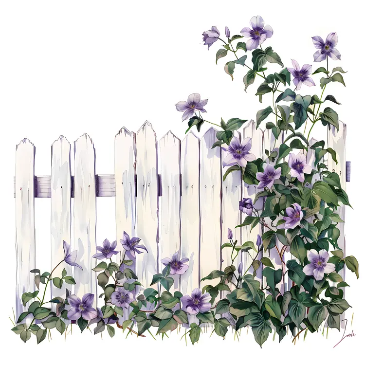 Purple Flowers on Wooden Fence