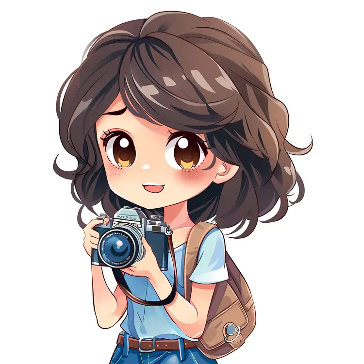 Cute Girl with Camera and Backpack