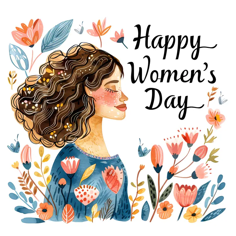 Happy Women's Day with Woman and Flowers