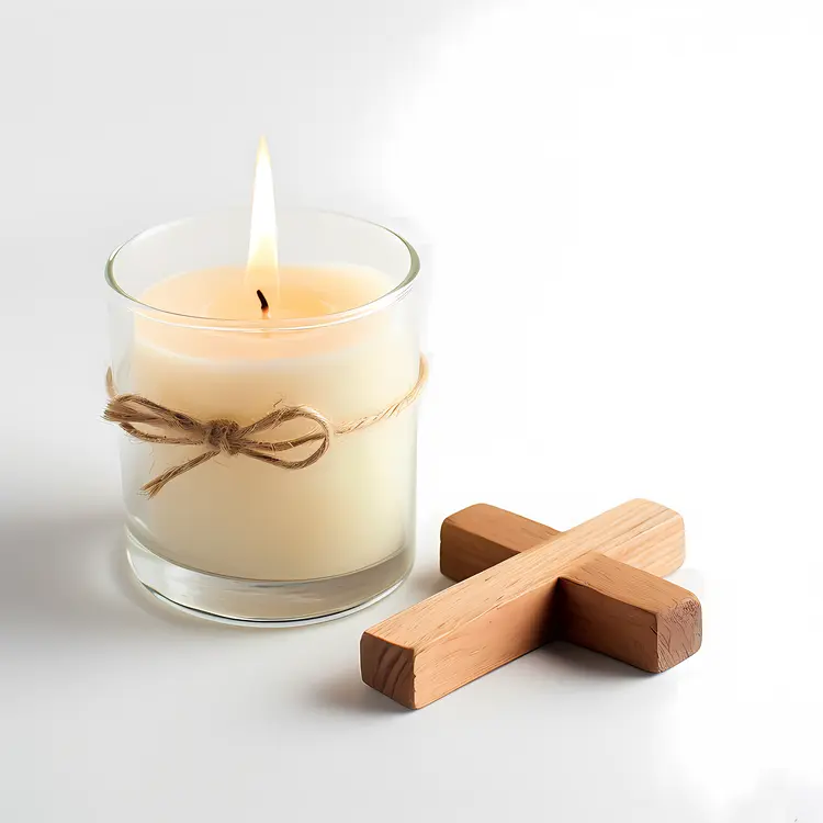 Candle and Wooden Cross with Twine