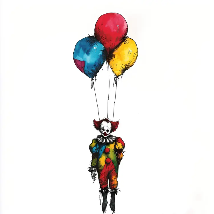 Scary Clown Holding Balloons