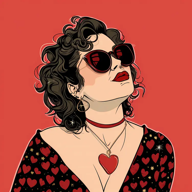 Stylish Woman with Heart Necklace and Sunglasses