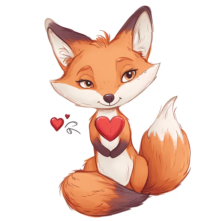 Cute Fox Holding a Heart