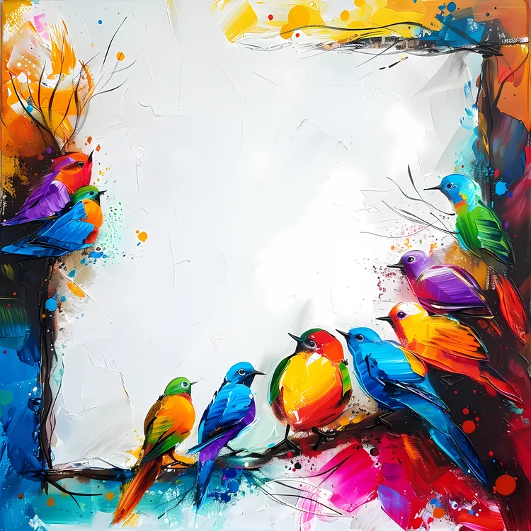 Colorful Birds on a Branch Frame