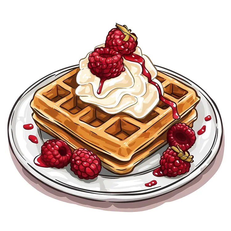 Mouthwatering Waffles with Raspberries and Cream