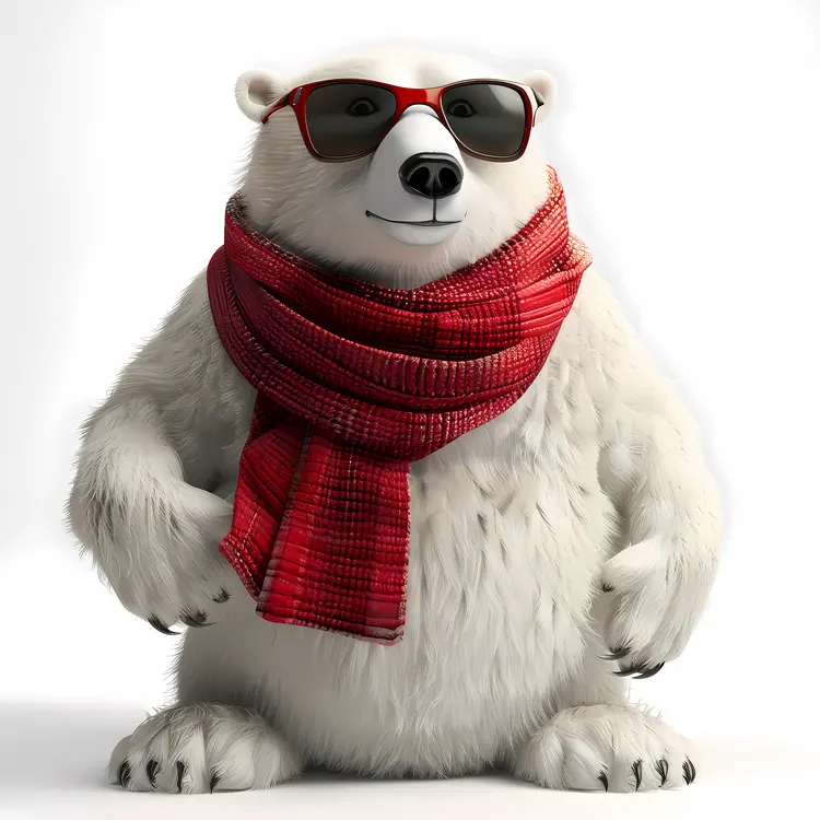 Cool Polar Bear with Red Scarf and Sunglasses