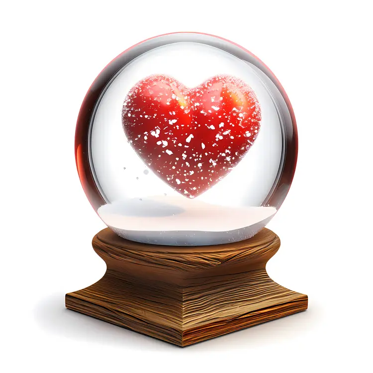 Red Heart in Snow Globe with Wooden Base