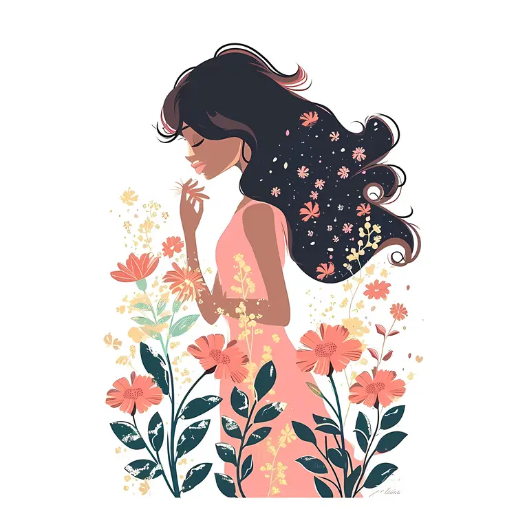 Woman in Floral Dress Illustration