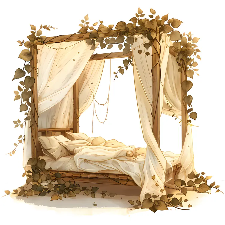Rustic Canopy Bed with Draped Curtains