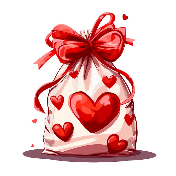 Drawstring Gift Bag with Hearts for Valentine's Day