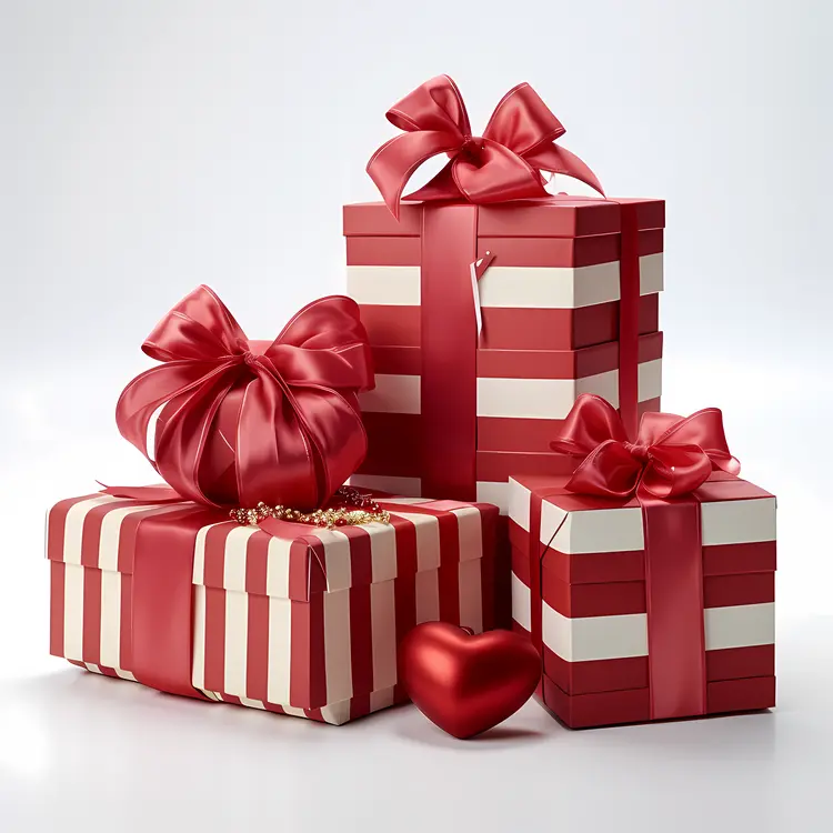 Striped Gift Boxes with Red Ribbons for Christmas