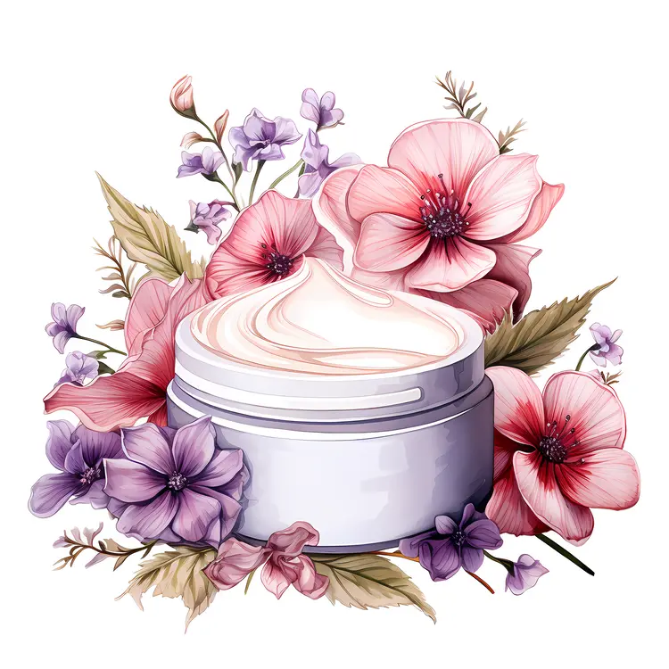 Cream Jar with Pink and Purple Flowers
