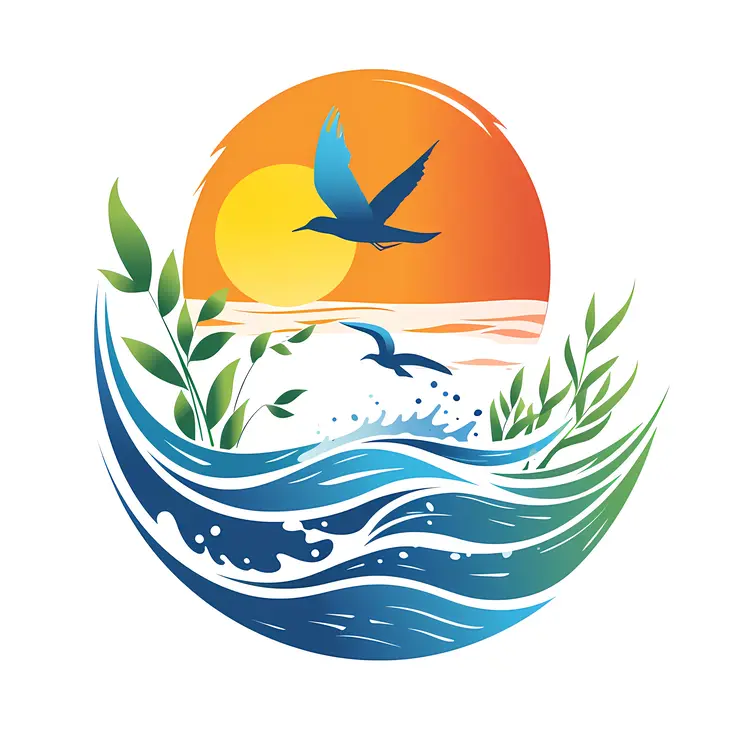Sunset with Bird and Waves