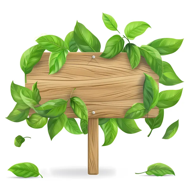 Wooden Sign with Green Leaves