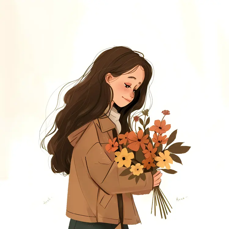 Girl Holding a Bouquet of Flowers