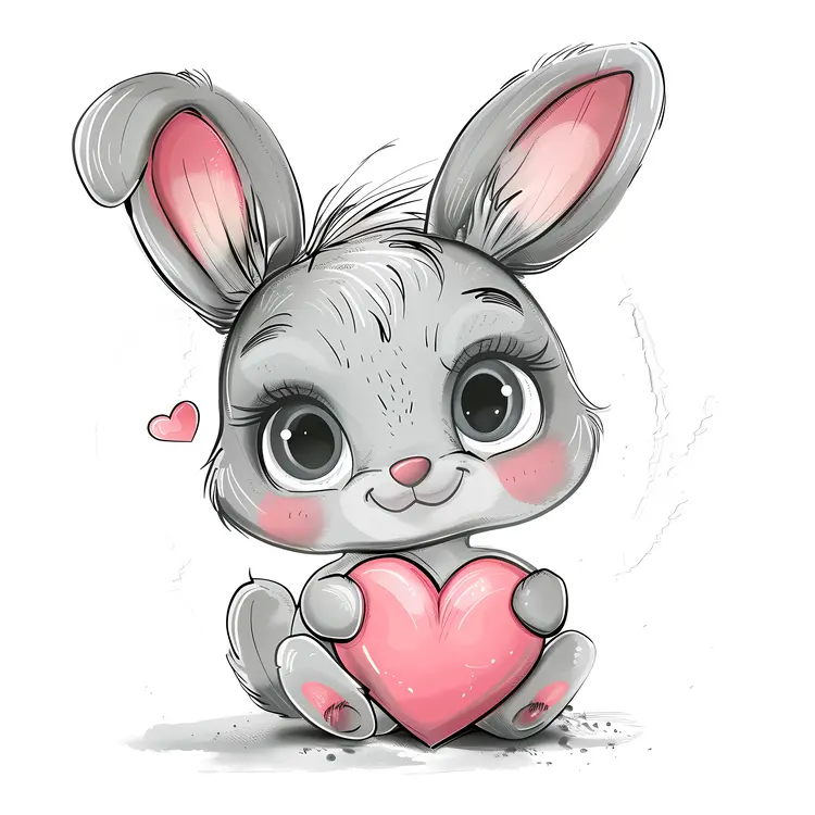 Cute Gray Bunny Holding a Heart