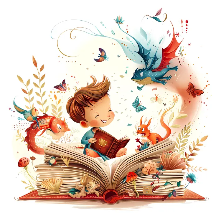 Boy Reading a Fantasy Book