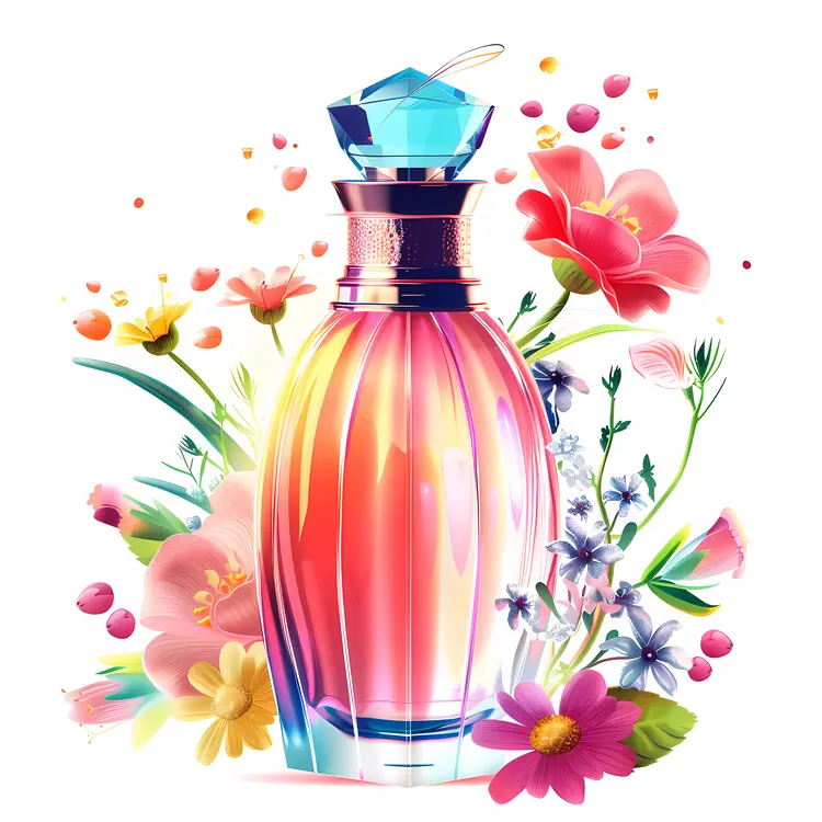 Colorful Perfume Bottle with Floral Design