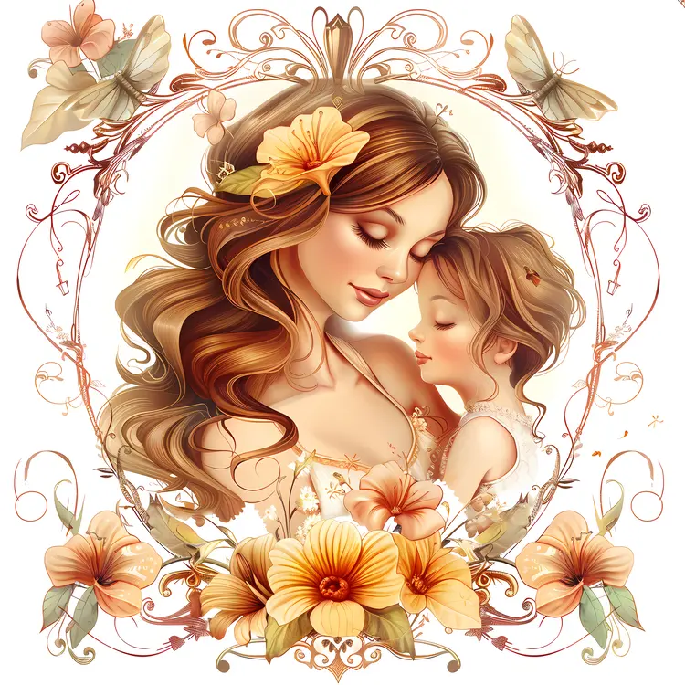 Mother and Child in Floral Frame