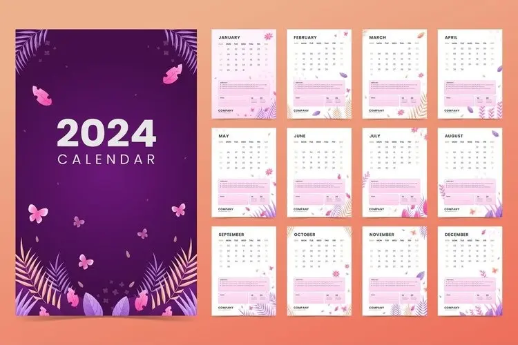 2024 Calendar with Purple and Pink Design
