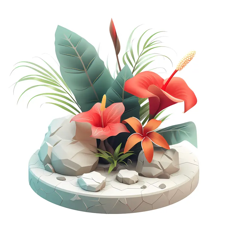 Red and Orange Flowers with Green Leaves