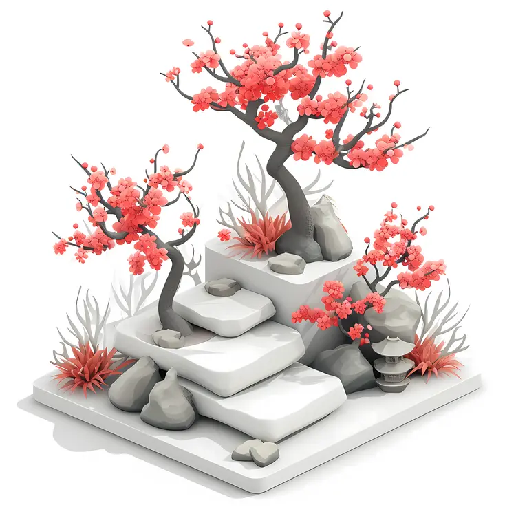Artistic Red Floral Arrangement on Rocks