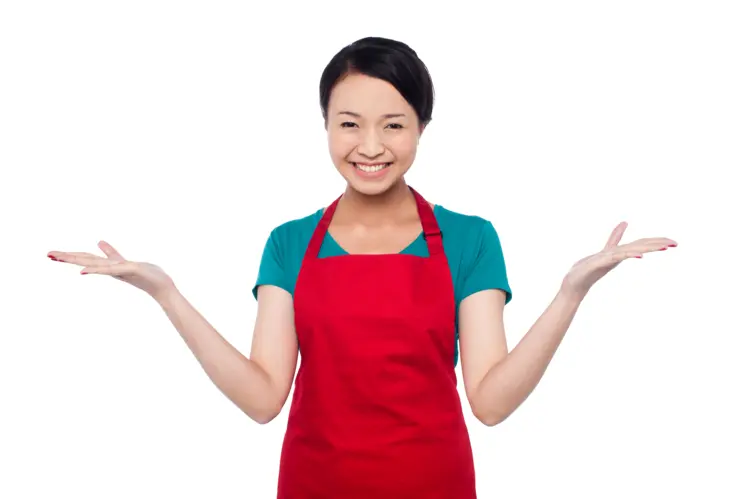 Smiling Woman in Red Apron