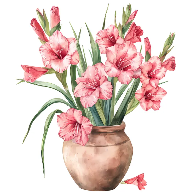 Gladiolus Flowers in a Pot