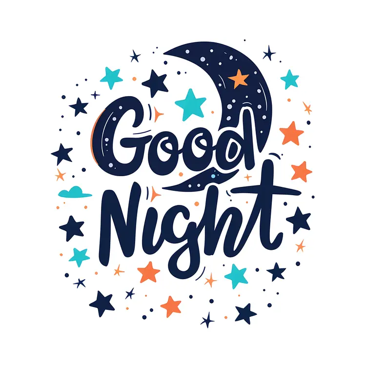 Good Night Text with Moon and Stars