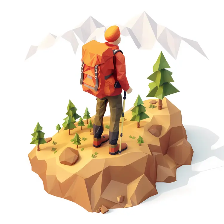 Cartoon Hiker on Mountain Top Illustration