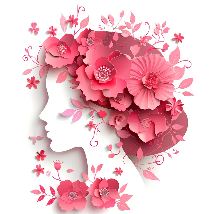 Pink Floral Silhouette Art