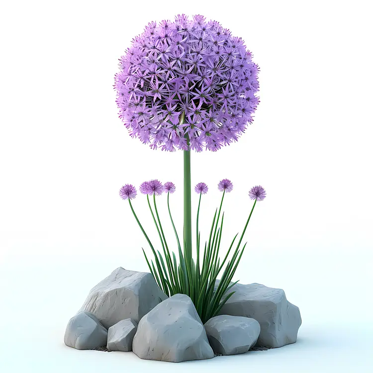 Purple Allium Flowers with Rocks