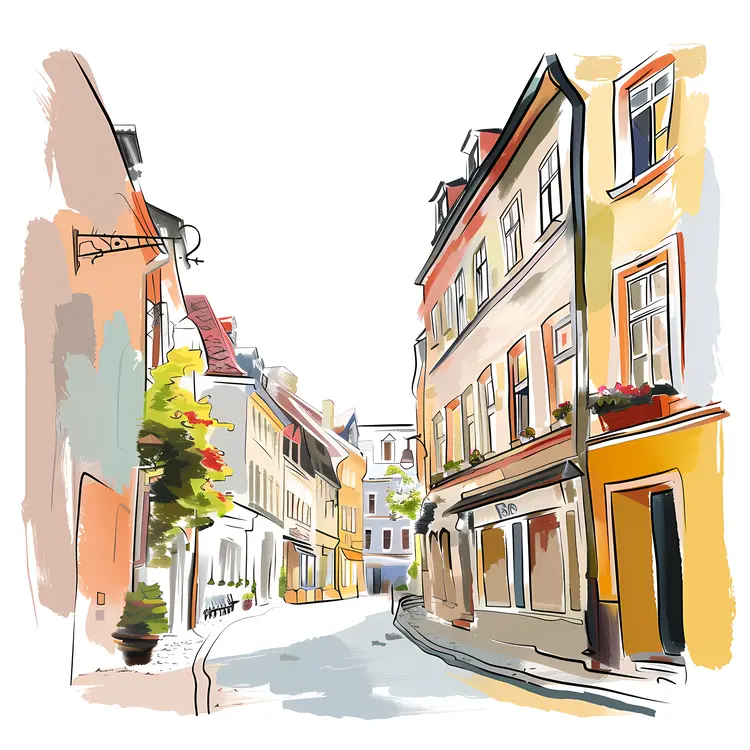 Quaint Village Street Artwork