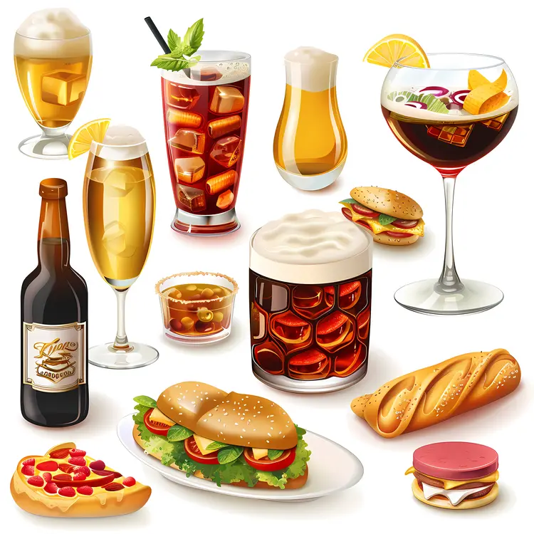 Assorted Drinks and Food