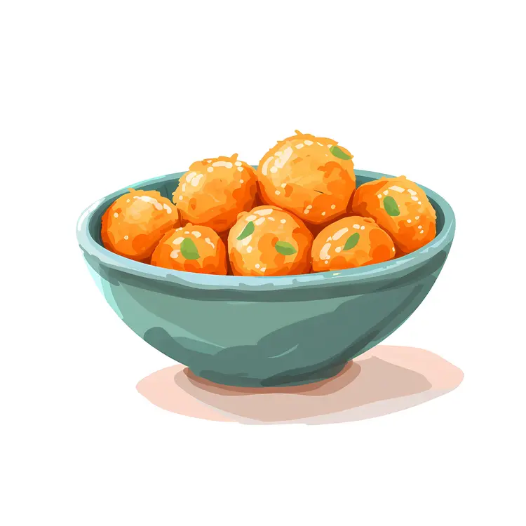 Orange Balls in a Bowl with Green Leaves