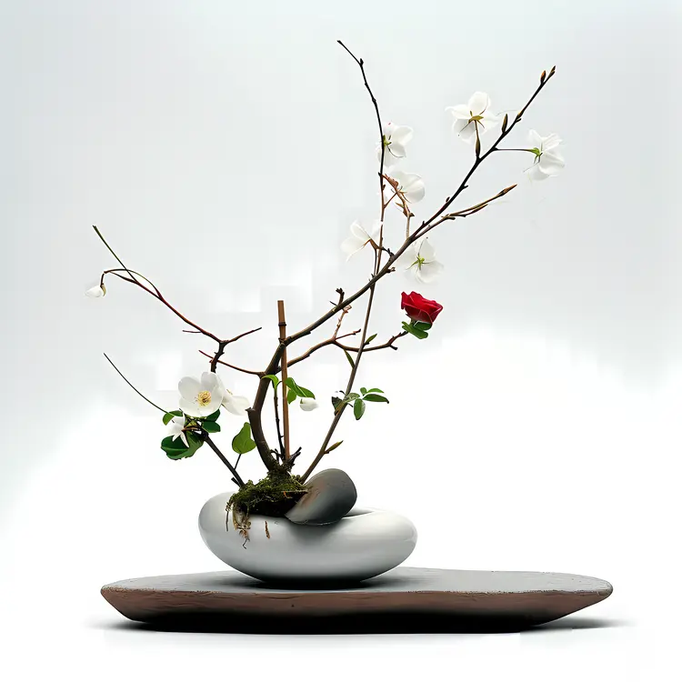 Minimalist White and Red Floral Arrangement