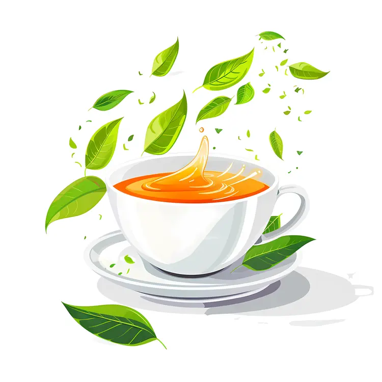 White Cup with Tea and Many Leaves