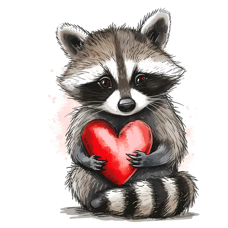 Raccoon Holding a Red Heart