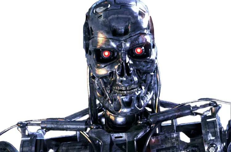 Metallic Robot with Red Eyes